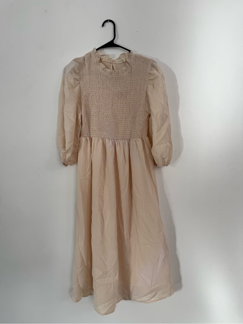 Roolee Cream Smocked Puff Sleeve Chiffon Dress
